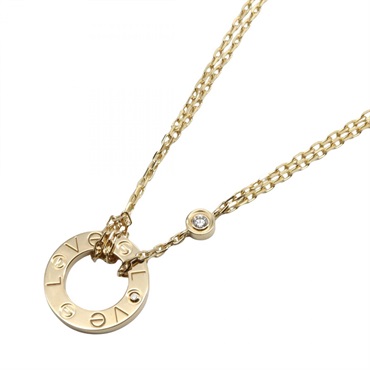 CARTIER Love Circle 2P Diamond Necklace Pendant 18KYG Yellow Gold Used women