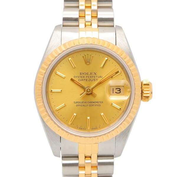 ROLEX Datejust E Champagne Bar Wrist Watch 69173 Automatic 18KYG SS Used Women