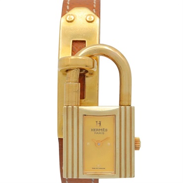 HERMES Kelly Watch Champagne Wrist Watch KE1.201 Quartz Gold Plated Used Women