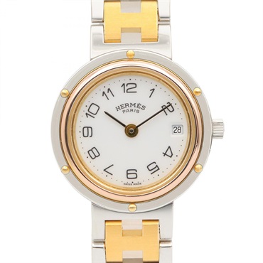 HERMES Clipper Wrist Watch CL2.440 Quartz Gold Plated Stainless Steel Used Women