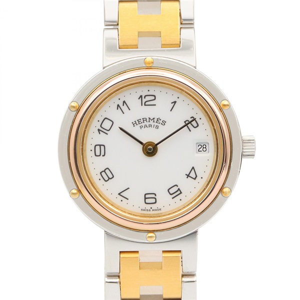 HERMES Clipper Wrist Watch CL2.440 Quartz Gold Plated Stainless Steel Used Women
