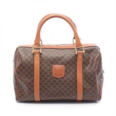CELINE Macadam travel Handbag PVC coated canvas leather Brown Used Women