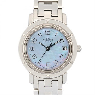 HERMES Clipper Nacre Wrist Watch CL4.210 Quartz Stainless Steel Used Women