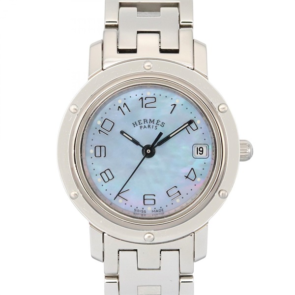 HERMES Clipper Nacre Wrist Watch CL4.210 Quartz Stainless Steel Used Women