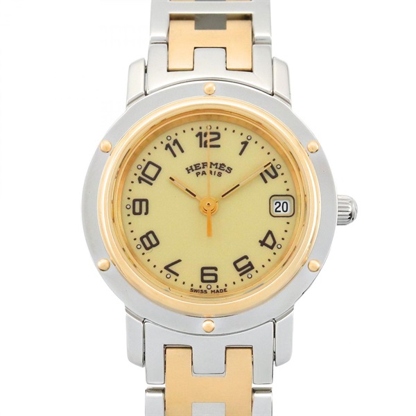 HERMES Clipper Wrist Watch CL4.220 Quartz Gold Plated Stainless Steel Used Women