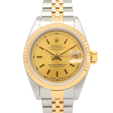 ROLEX Datejust L Champagne Bar Wrist Watch 69173 Automatic 18KYG SS Used Women