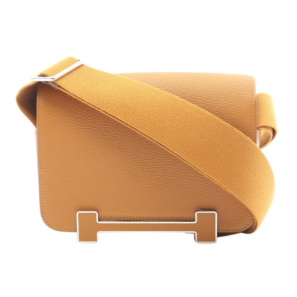 HERMES Geta Shoulder crossbody Bag U Chevre leather Brown Sesame Used Women GHW