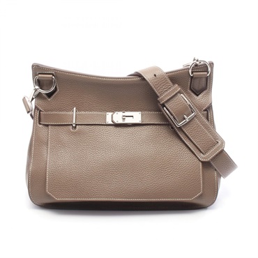 HERMES Jypsiere 34 Shoulder crossbody Bag Q Taurillon Clemence Etoupe Grey SHW