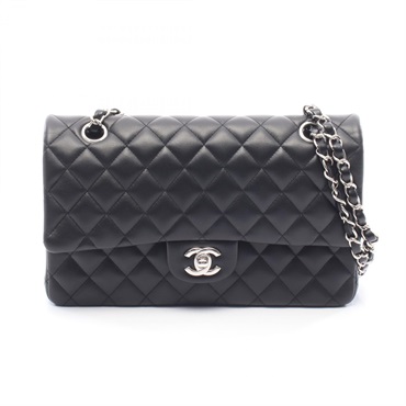 CHANEL Matelasse Double flap Chain Shoulder Bag Lambskin Black SHW Used Women CC