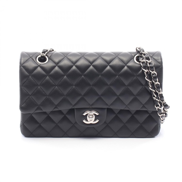 CHANEL Matelasse Double flap Chain Shoulder Bag Lambskin Black SHW Used Women CC