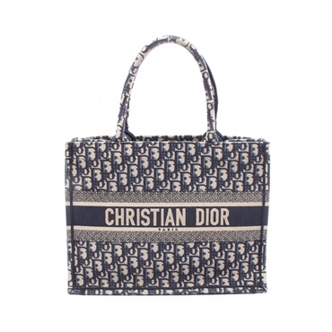 Christian Dior BOOK TOTE Medium Handbag M1296ZRIW canvas Navy Beige Used Women