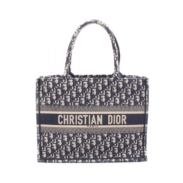 Christian Dior BOOK TOTE Medium Handbag M1296ZRIW canvas Navy Beige Used Women