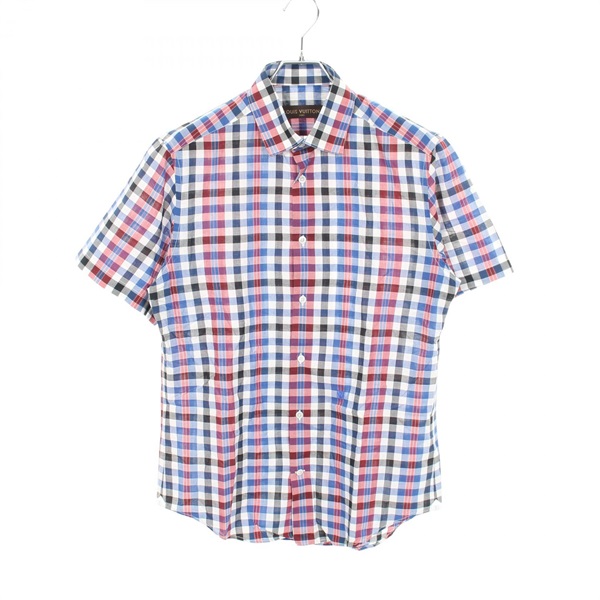 LOUIS VUITTON check Short Sleeve Shirt cotton Blue Black Red Used mens #M