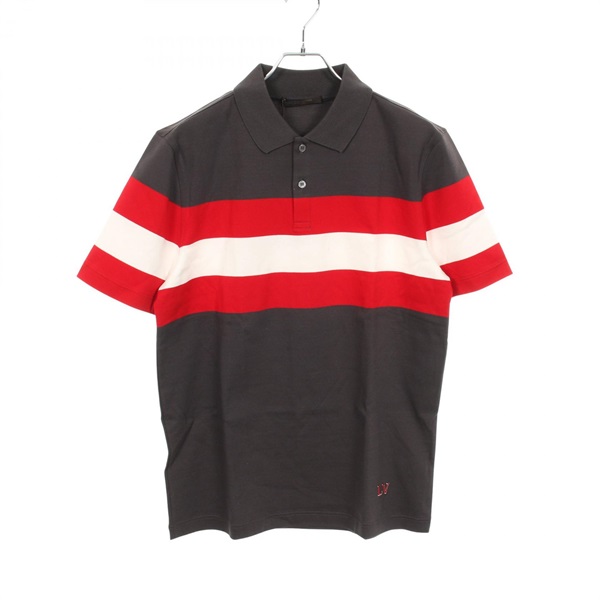 LOUIS VUITTON LV embroidery Polo shirt cotton Gray Red White Used mens #M