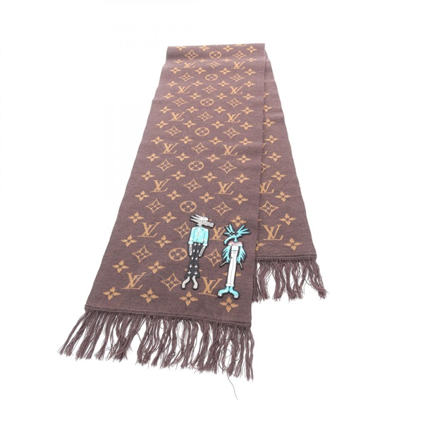 LOUIS VUITTON Echarpe LV Friends Monogram Scarf Stole MP2964 wool Brown Used