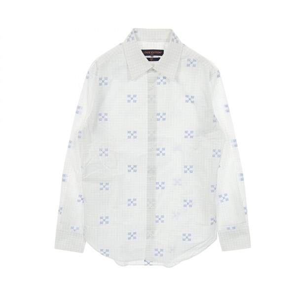 LOUIS VUITTON LV embroidery shirt tops #38 RN241F cotton White Blue Used mens