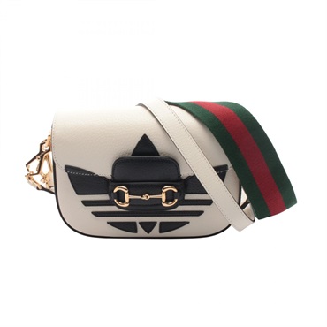 GUCCI × adidas Horsebit 1955 Shoulder Bag 658574 leather White Black Used Women