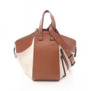 LOEWE HAMMOCK SMALL Shoulder Crossbody Handbag canvas leather Beige Brown Used