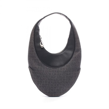 BVLGARI Ascot Logomania Shoulder Bag Denim leather Gray Black Used Women