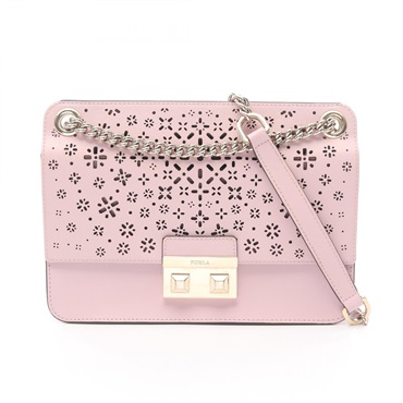 Furla BELLA Chain Shoulder Bag leather Pink Used Women
