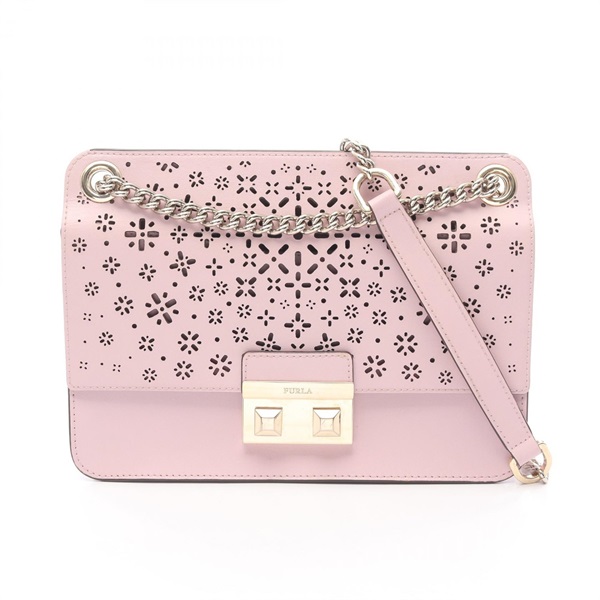 Furla BELLA Chain Shoulder Bag leather Pink Used Women