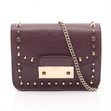 Furla Julia Studs Crossbody Shoulder Bag leather Purple Used Women