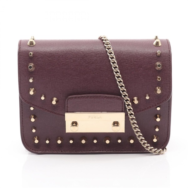 Furla Julia Studs Crossbody Shoulder Bag leather Purple Used Women