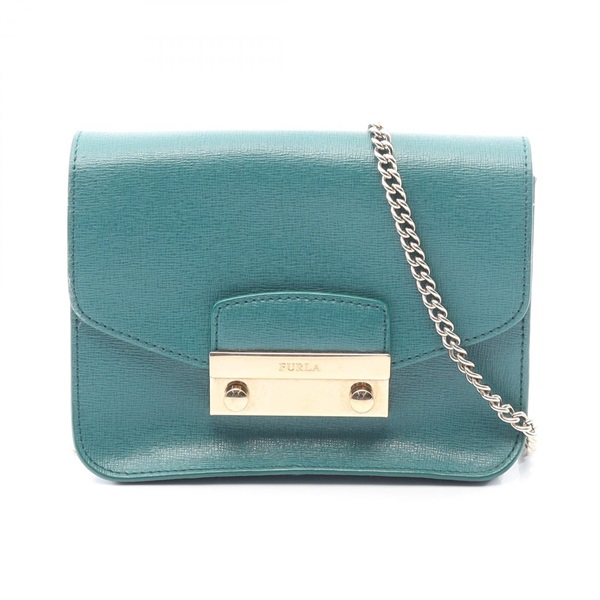 Furla Metropolis mini Chain Shoulder crossbody Bag leather Green Used Women