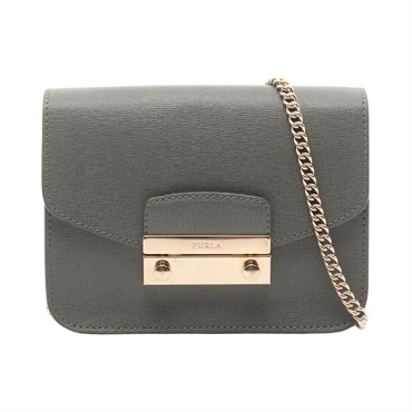 Furla Julia Chain Crossbody Shoulder Bag leather Green Used Women