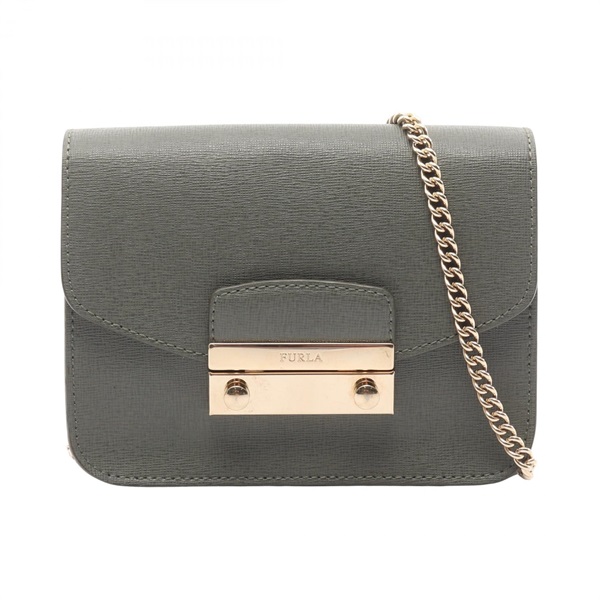 Furla Julia Chain Crossbody Shoulder Bag leather Green Used Women