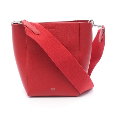 CELINE Sangle bucket small Shoulder Bag leather Red Used Women