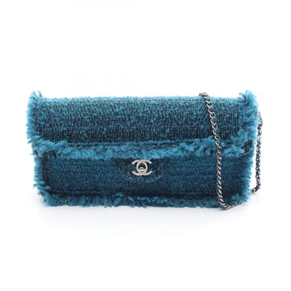 CHANEL COCO Mark Chain Shoulder Handbag Fabric Green Black Blue SHW Used CC