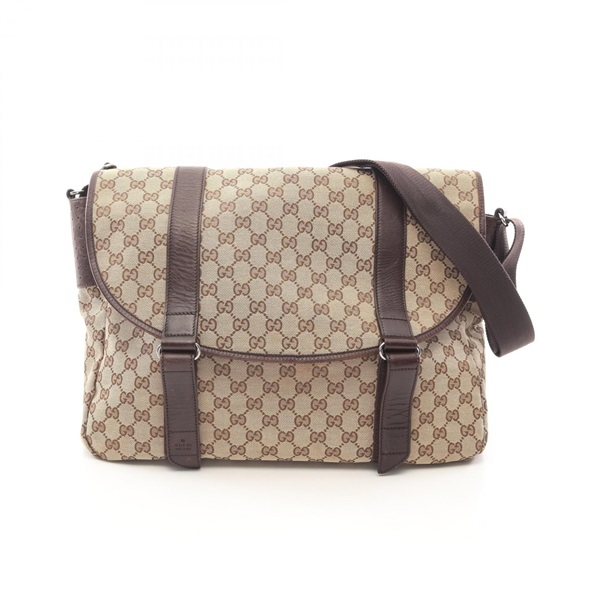 GUCCI Messenger Shoulder Crossbody Bag 145850 GG canvas leather Beige Brown Used