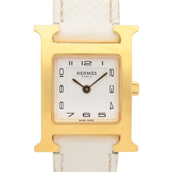 HERMES H Wrist Watch HH1.201e Quartz Gold Plated Leather belt Used Women