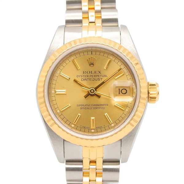ROLEX Datejust E Champagne Bar Wrist Watch 69173 Automatic 18KYG SS Used Women