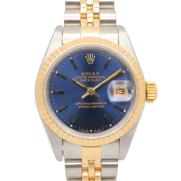 ROLEX Datejust T-number Blue Bar Wrist Watch 69173 Automatic 18KYG SS Used Women