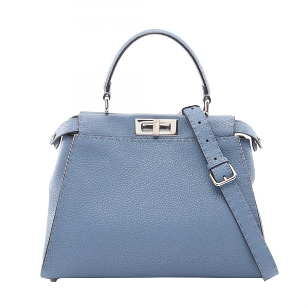 FENDI Peekaboo Regular Selleria shoulder crossbody Handbag leather Blue Used