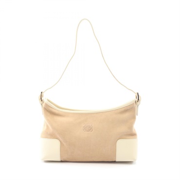 LOEWE anagram Shoulder Bag Suede leather Beige Used Women