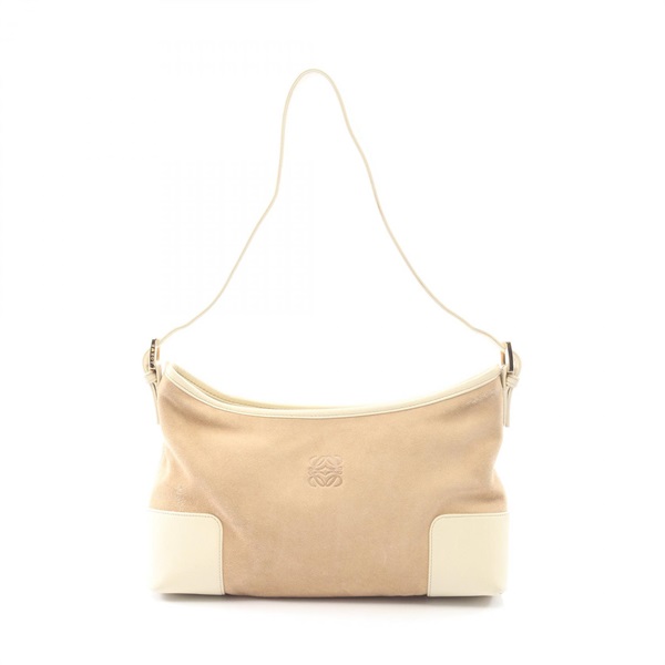 LOEWE anagram Shoulder Bag Suede leather Beige Used Women