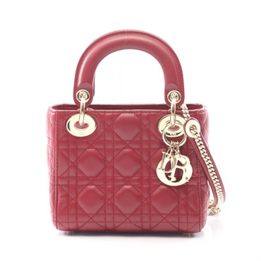 Christian Dior Lady Dior Mini chain crossbody shoulder Handbag leather Bordeaux