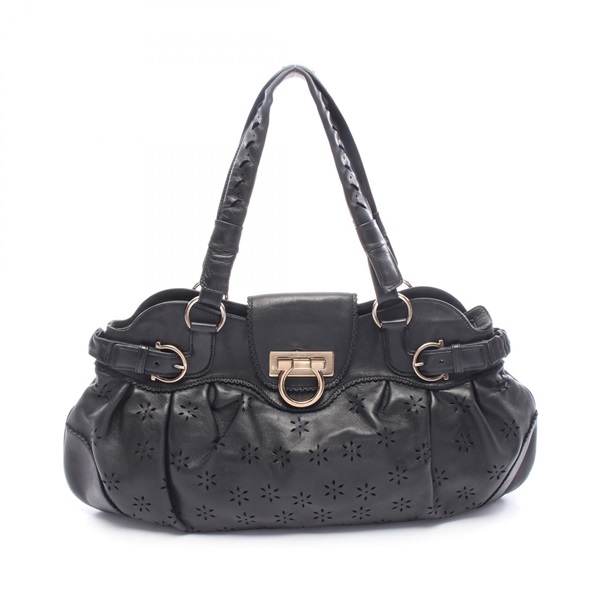 Salvatore Ferragamo Gancini Tote shoulder Bag 21A804 leather Black Used Women