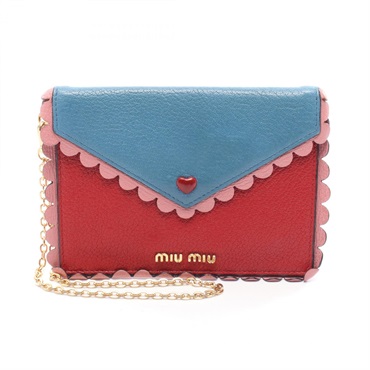 Miu Miu HEART MADRAS POUCH business clutch bag leather Red Blue Pink Used Women