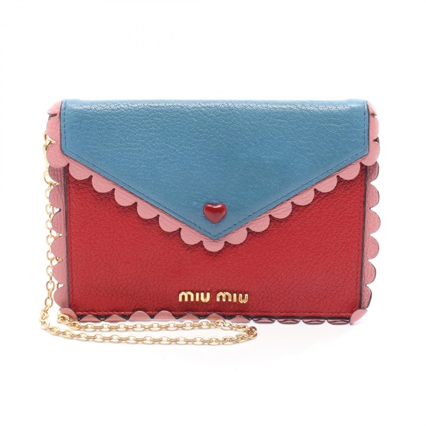 Miu Miu HEART MADRAS POUCH business clutch bag leather Red Blue Pink Used Women