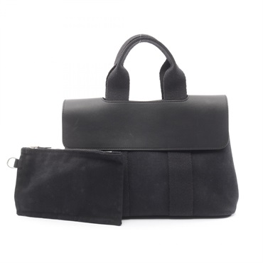 HERMES Valparaiso PM Handbag Toile Chevrons canvas leather Black SHW Used Women