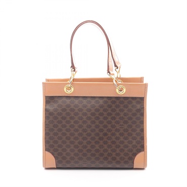 CELINE Macadam Tote Hand bag PVC coated canvas leather Brown Used Women