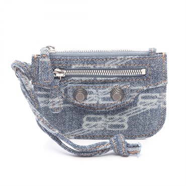 BALENCIAGA LE CAGOLE coin case purse wallet 776769 denim Blue Used Women