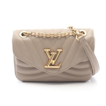 LOUIS VUITTON New Wave Chain PM Shoulder Handbag leather Beige Used Women