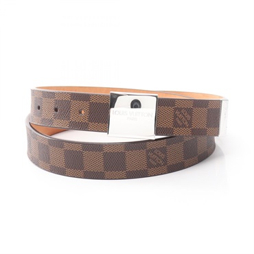 LOUIS VUITTON Ceinture Carre belt Damier Ebene canvas leather Brown Used LV