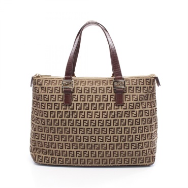 FENDI Zucchino Tote hand Bag 8BH138 TN9 canvas leather Beige Brown Used Women