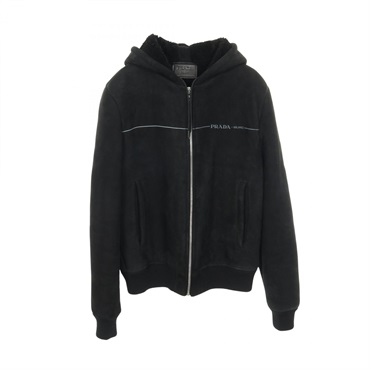 PRADA Boa blouson Hoodie jip-up jacket #48 UPW251 leather Black Used mens